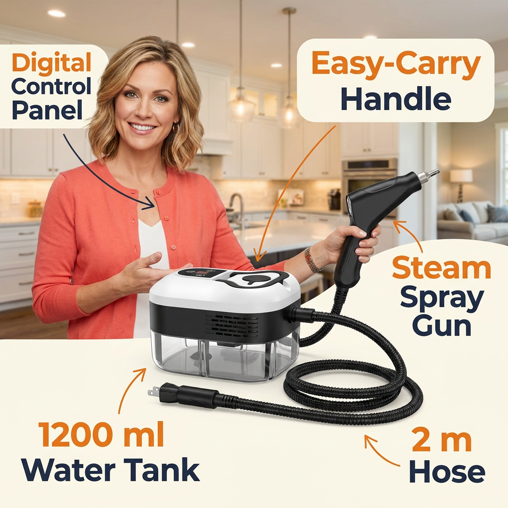 Portable Steam Cleaner with Spray Gun – 6 Steam Levels, 1200 ml Tank (CLAUDE VERSION 2)