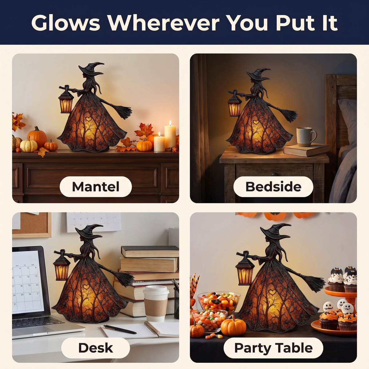 Halloween Witch Table Lamp Spooky Desk Decor Light