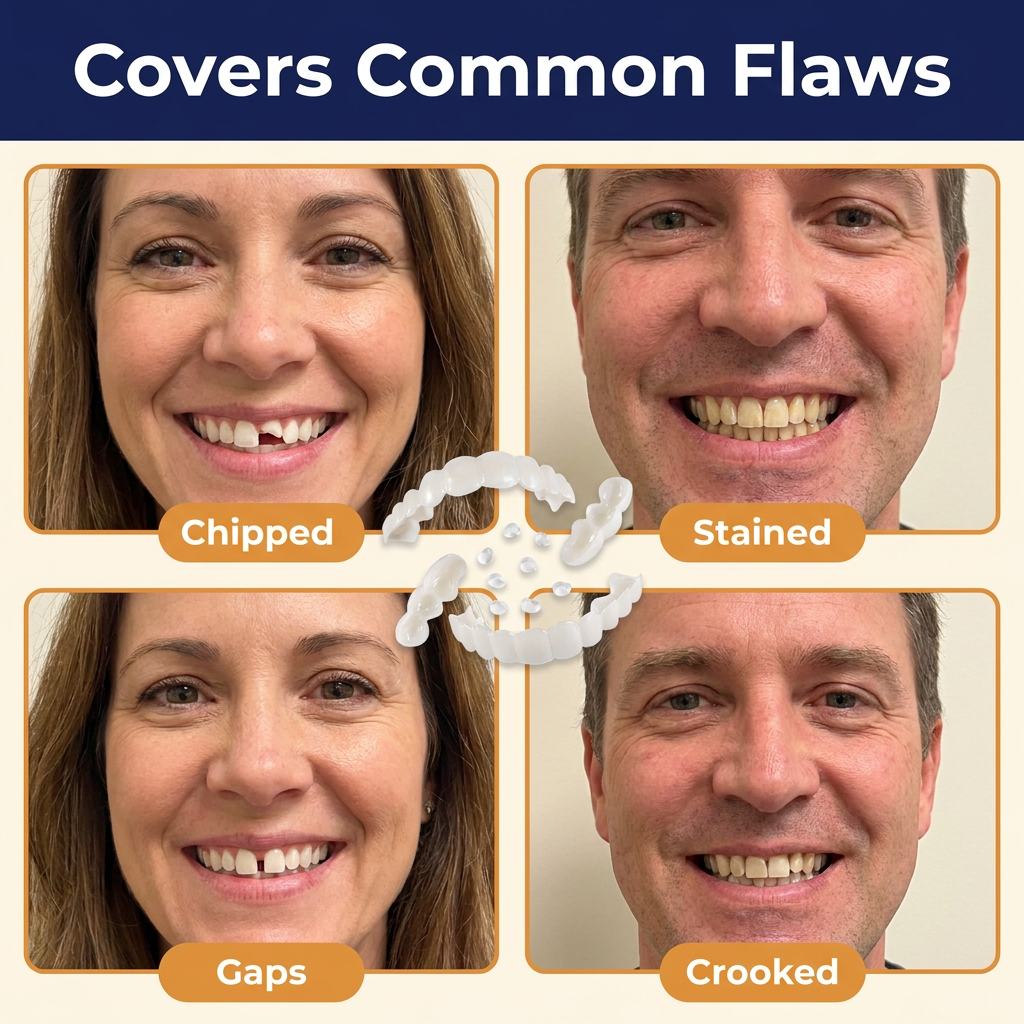 Snap-On Veneers Upper & Lower Set – Cosmetic Teeth Covers with Moldable Custom Fit, Natural White