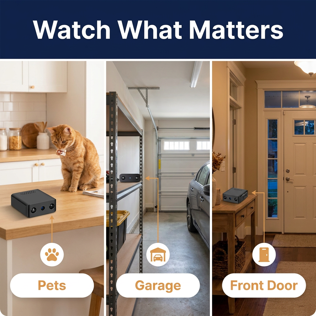 Mini Home Security Camera – HD Video with Audio, Night Vision, Motion Detection & Loop Recording