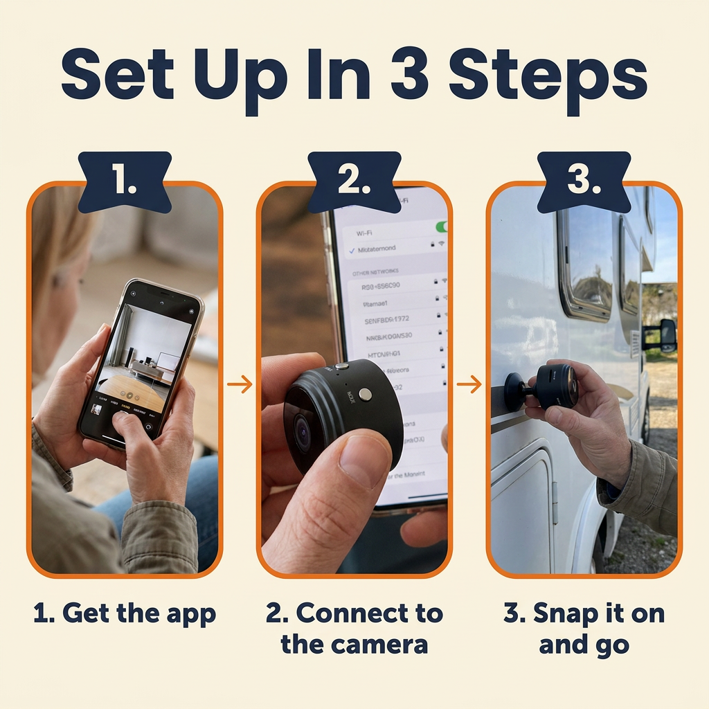 Wireless Backup Camera for RV, Truck & Trailer – Magnetic Mini HD Camera with Phone App, Night Vision & 150° Wide Angle