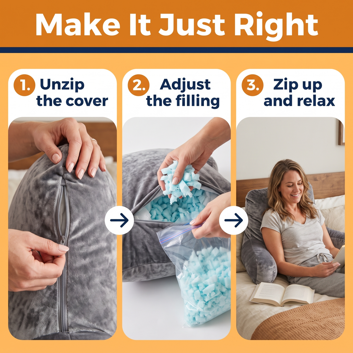 Reading Bed Pillow with Arms