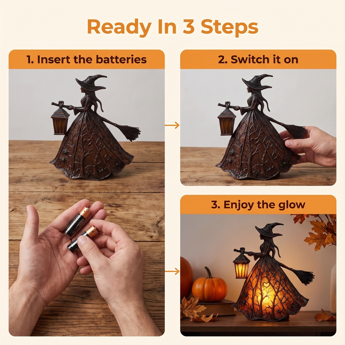 Halloween Witch Table Lamp Spooky Desk Decor Light
