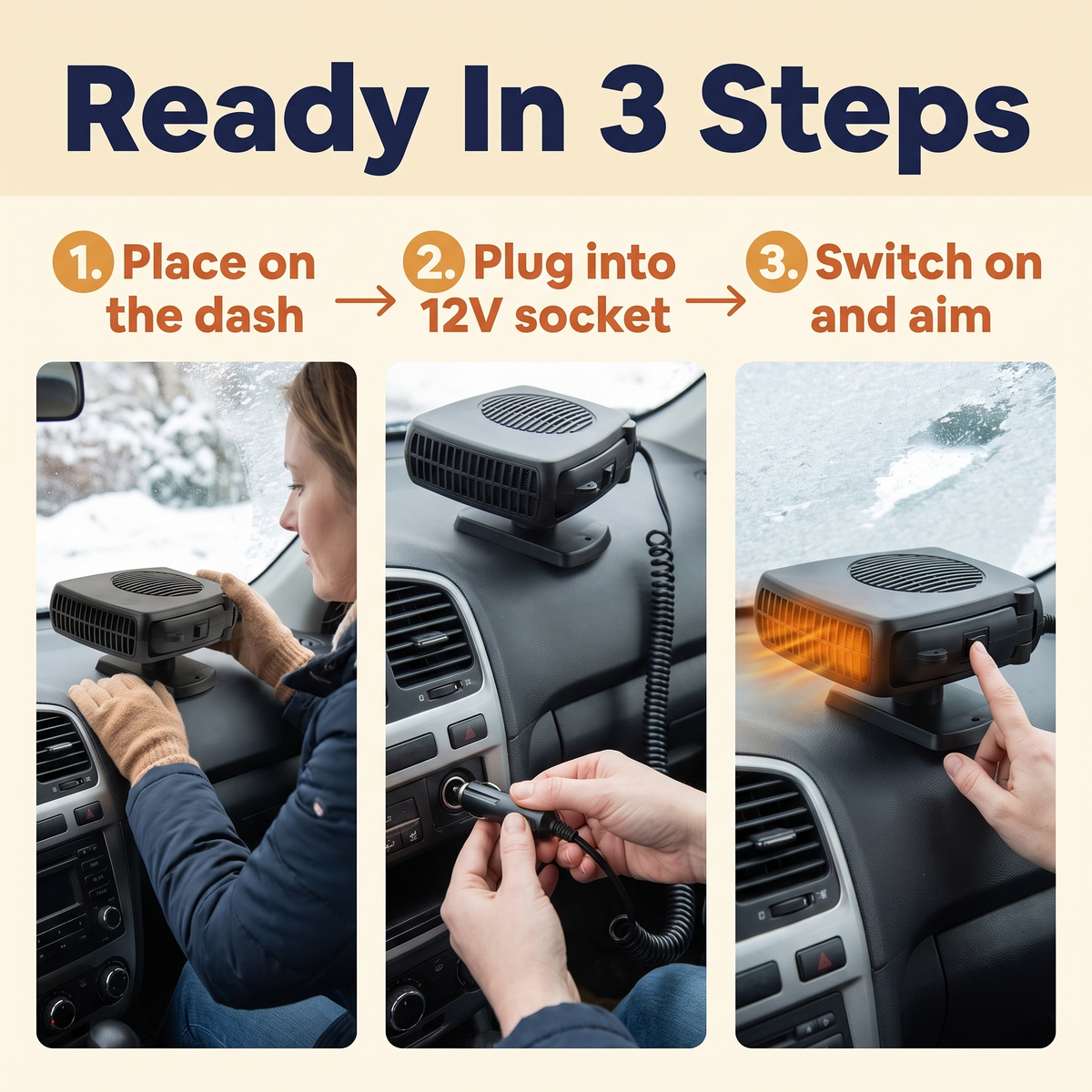 12V Car Heater Fan – 150W/300W Portable Ceramic Auto Heater for Fast Defrost & Heating
