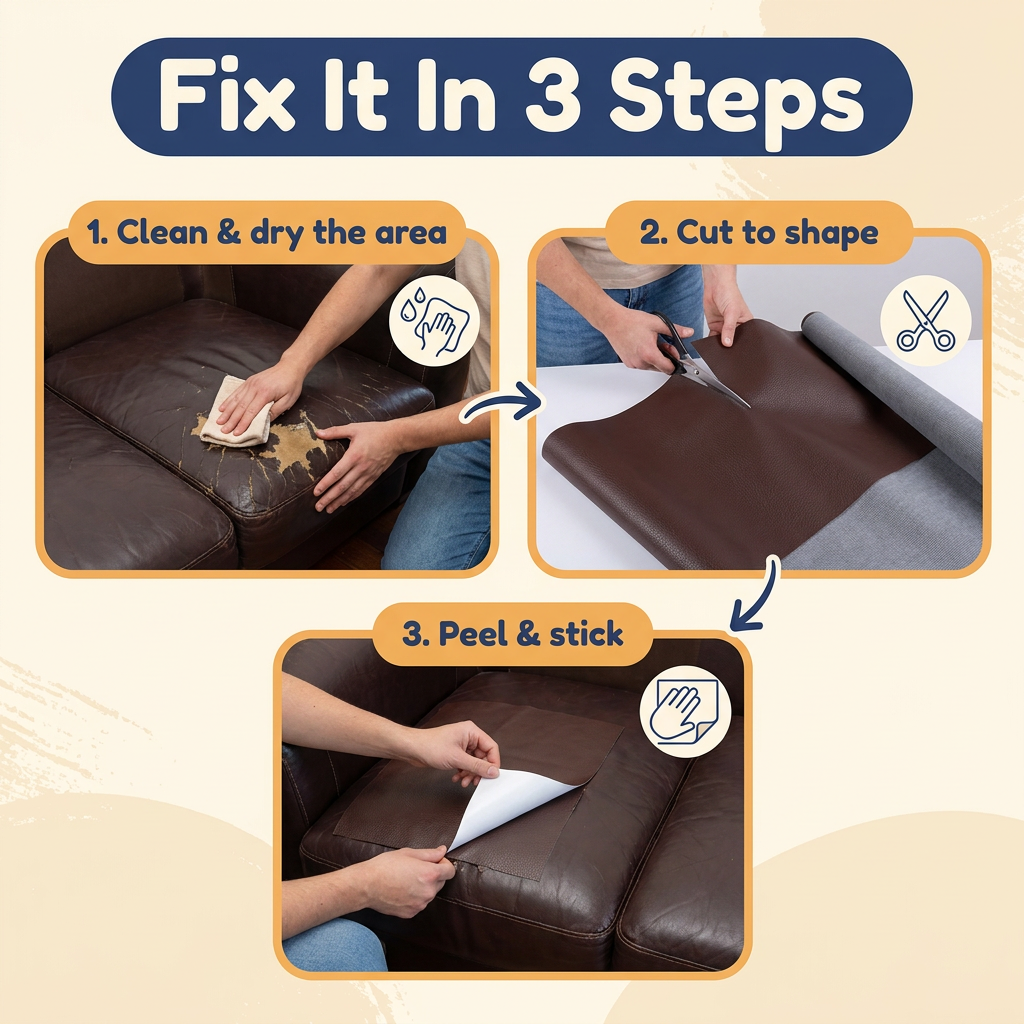 Self-Adhesive Leather Repair Patch – Large 19.7 x 53.9 in Cuttable Faux Leather Sheet for Sofas & Chairs, 8 Colors