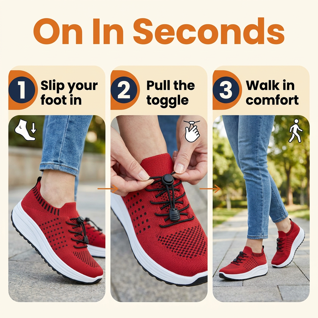 Orthopedic Walking Sneakers – Slip-On Knit Shoes with Arch Support, Wide Toe Box & Cushioned Rocker Sole