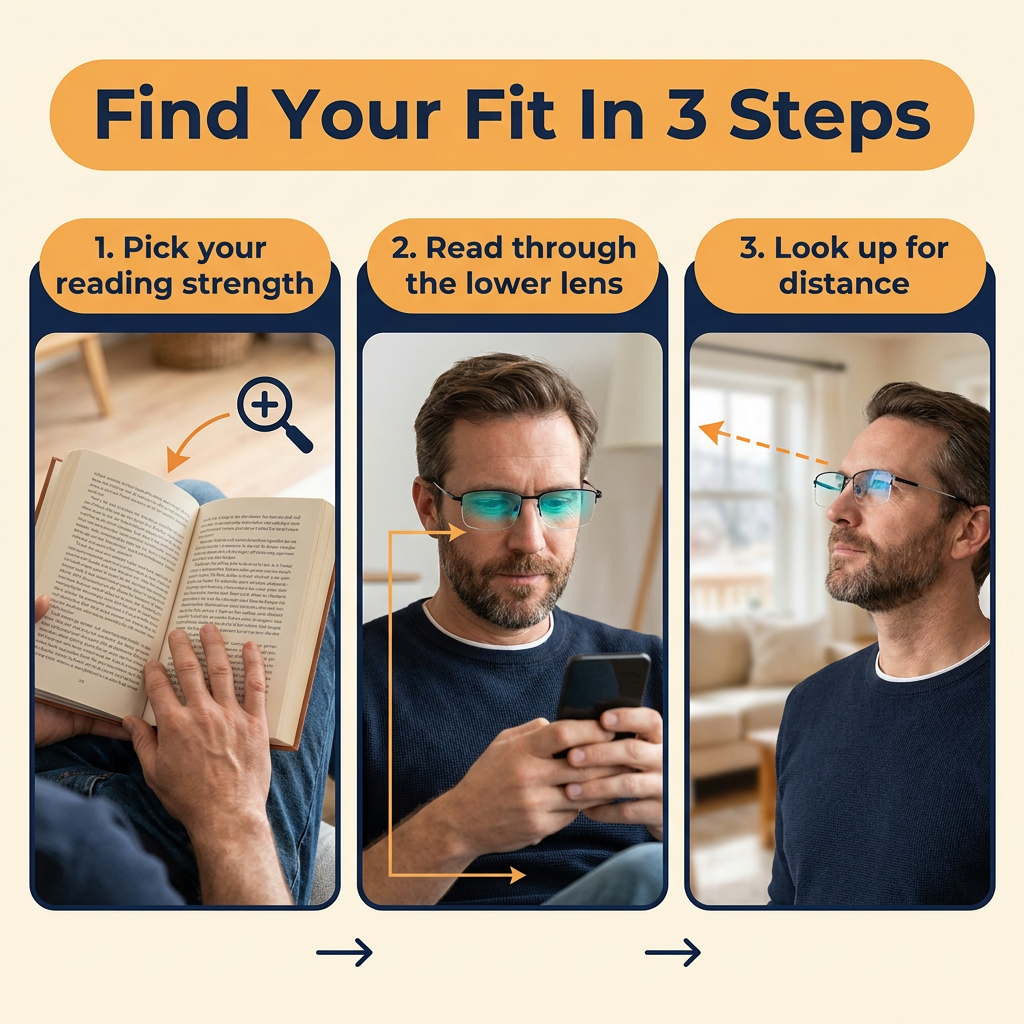 Progressive Multifocal Reading Glasses – Near, Middle & Far Vision, Light-Adaptive Blue Light Blocking Lenses