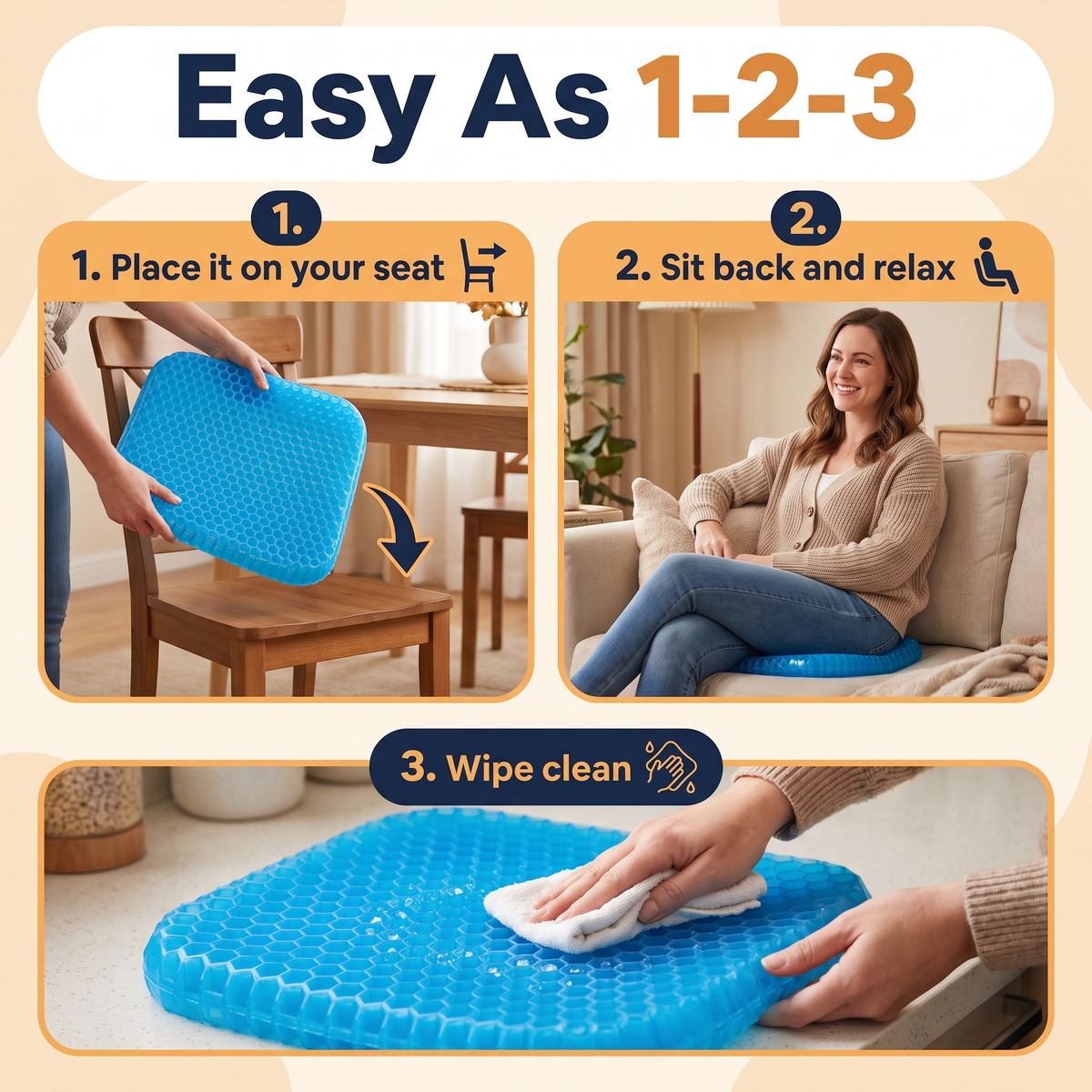 Orthopedic Gel Seat Cushion | Pressure Relief - Tailbone Pain - Lower Back Support - For Office Chair - Car - Wheelchair Use