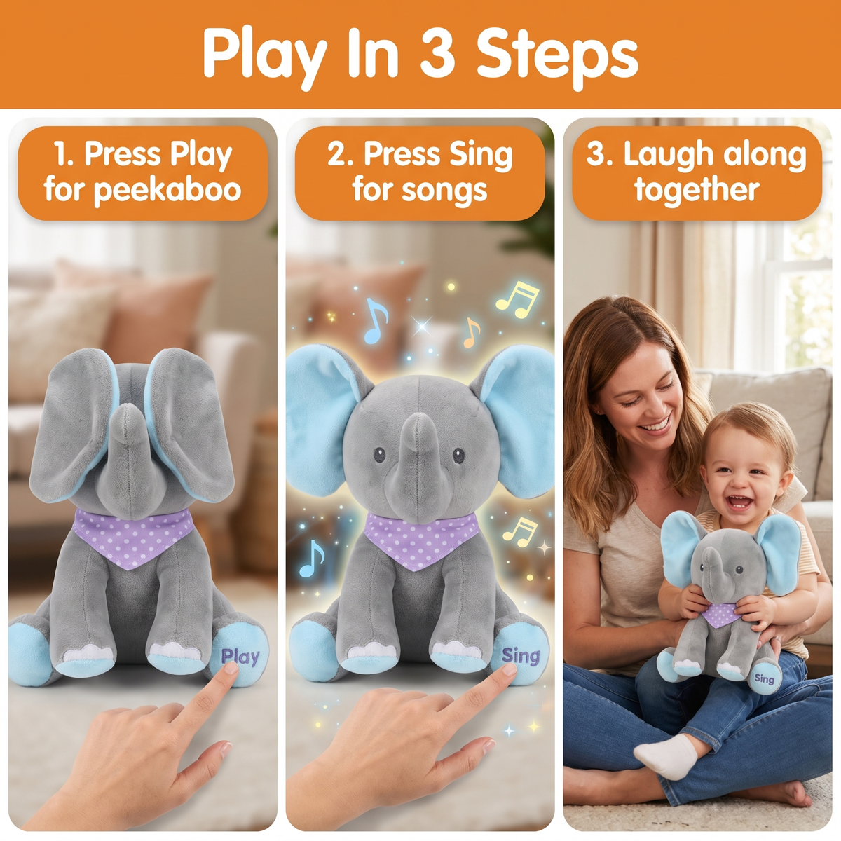 Peek a boo Talking Elephant toy
