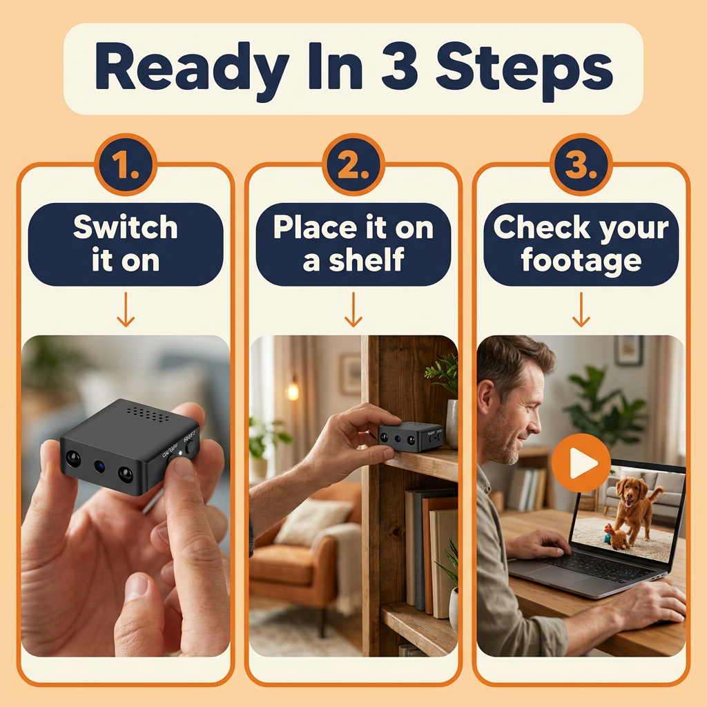 Mini Home Security Camera – HD Video with Audio, Night Vision, Motion Detection & Loop Recording