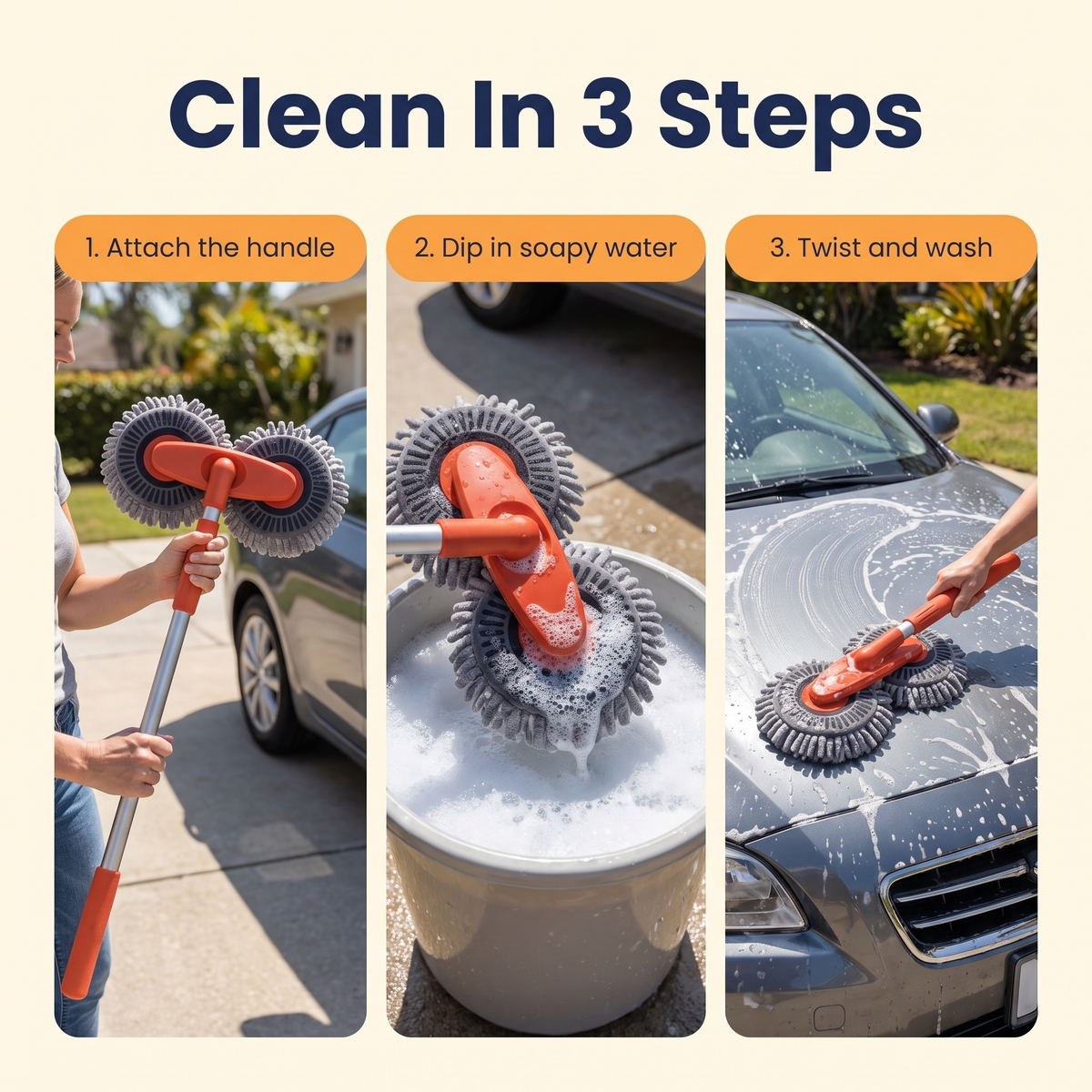 Car Wash Brush with Rotating Head
