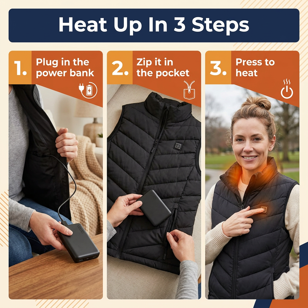 Unisex Heated Vest with 10,000 mAh Power Bank – 9 Heating Zones, 3 Heat Settings, Up to 8 Hours Warmth