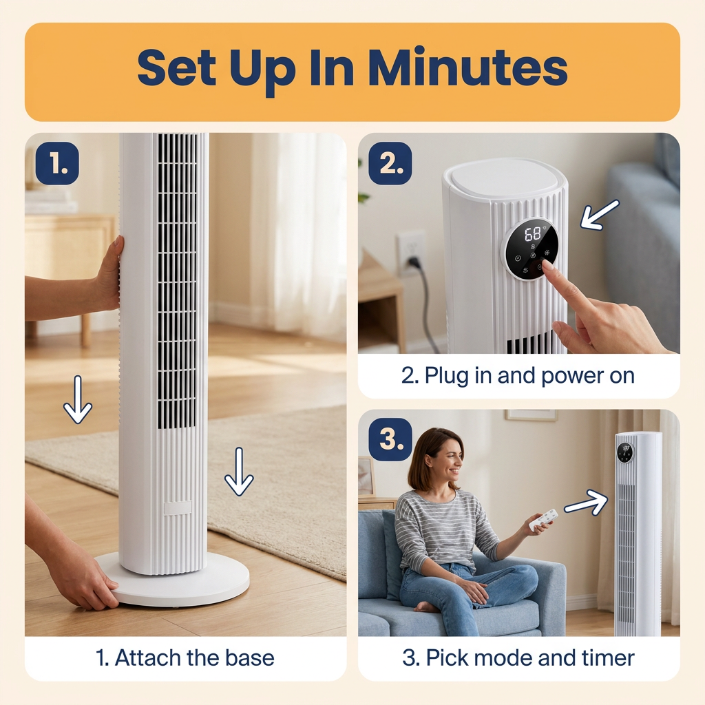 Oscillating Tower Fan with Remote – 35 in Quiet Bedroom Fan with 90° Oscillation, 4 Modes, 12-Hour Timer & LED Display