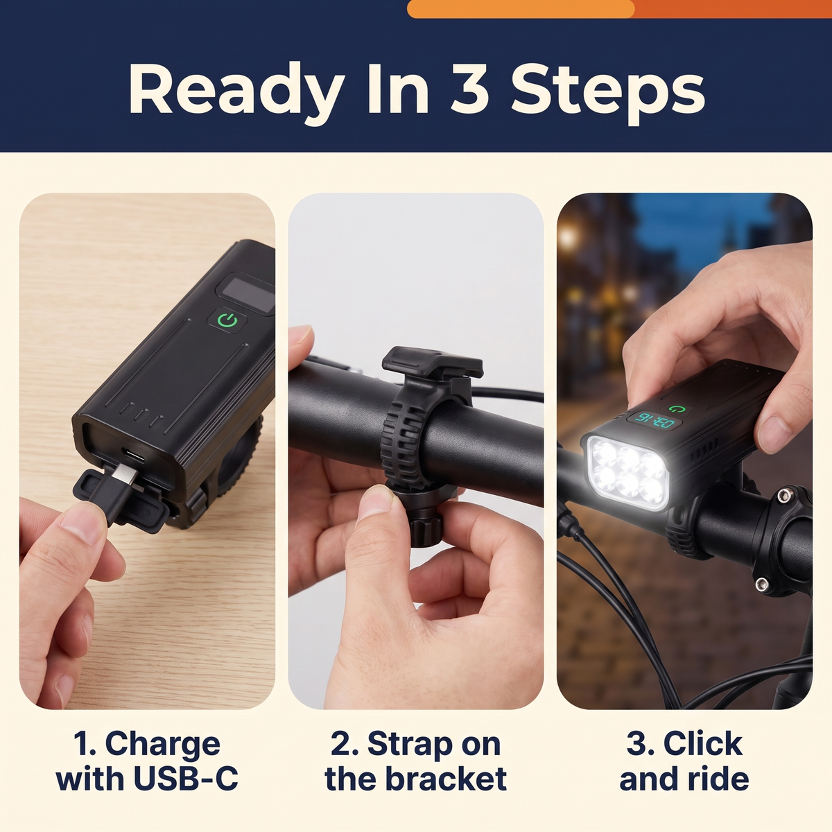 5000 Lumen Bike Light with 12 LEDs & USB-C Rechargeable Battery