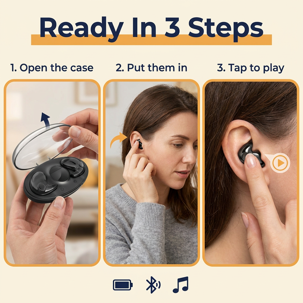 Wireless Sleep Earbuds – Bluetooth 5.3 Mini In-Ear Headphones, IPX5 Water Resistant, Noise Reduction & Charging Case