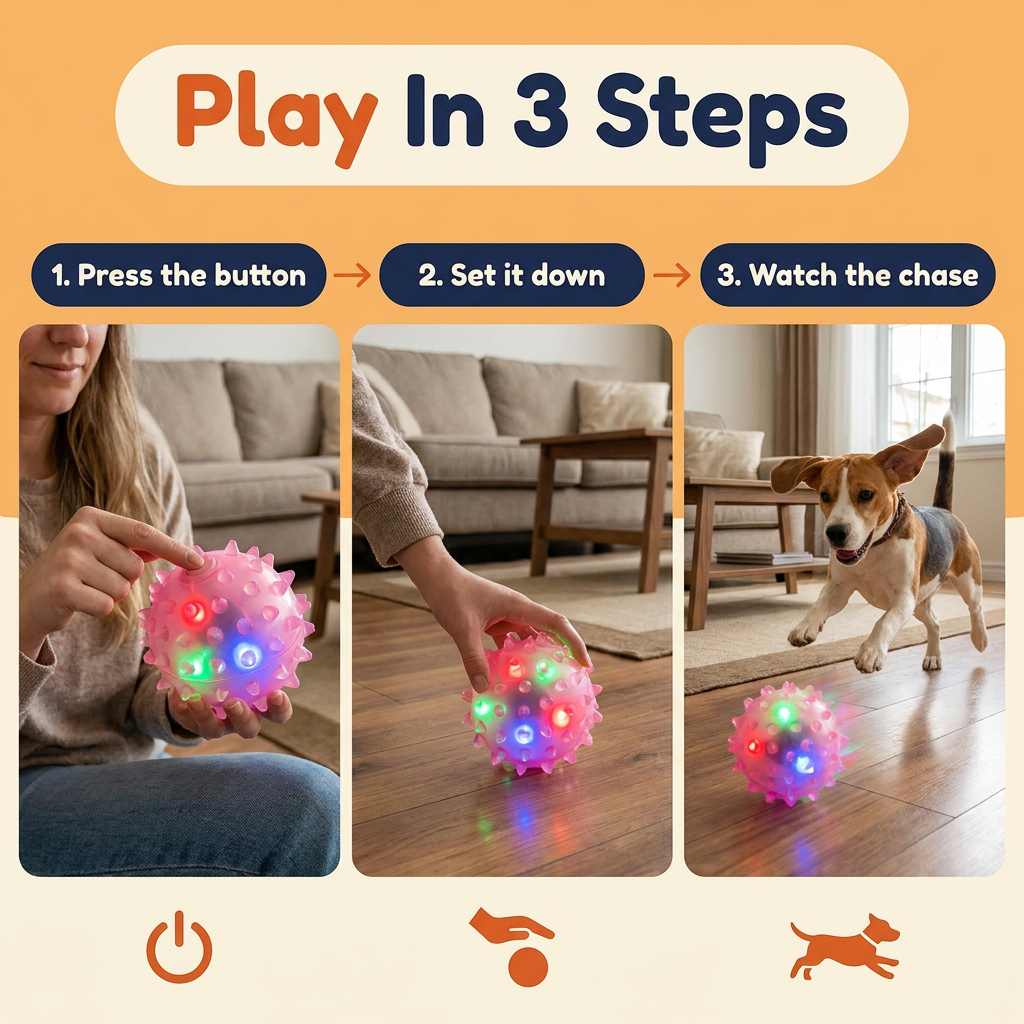 LED Jumping Ball for Dogs – Interactive Bouncing Dog Toy with Flashing Lights & Music, Self-Moving Activation Ball 5.1 in