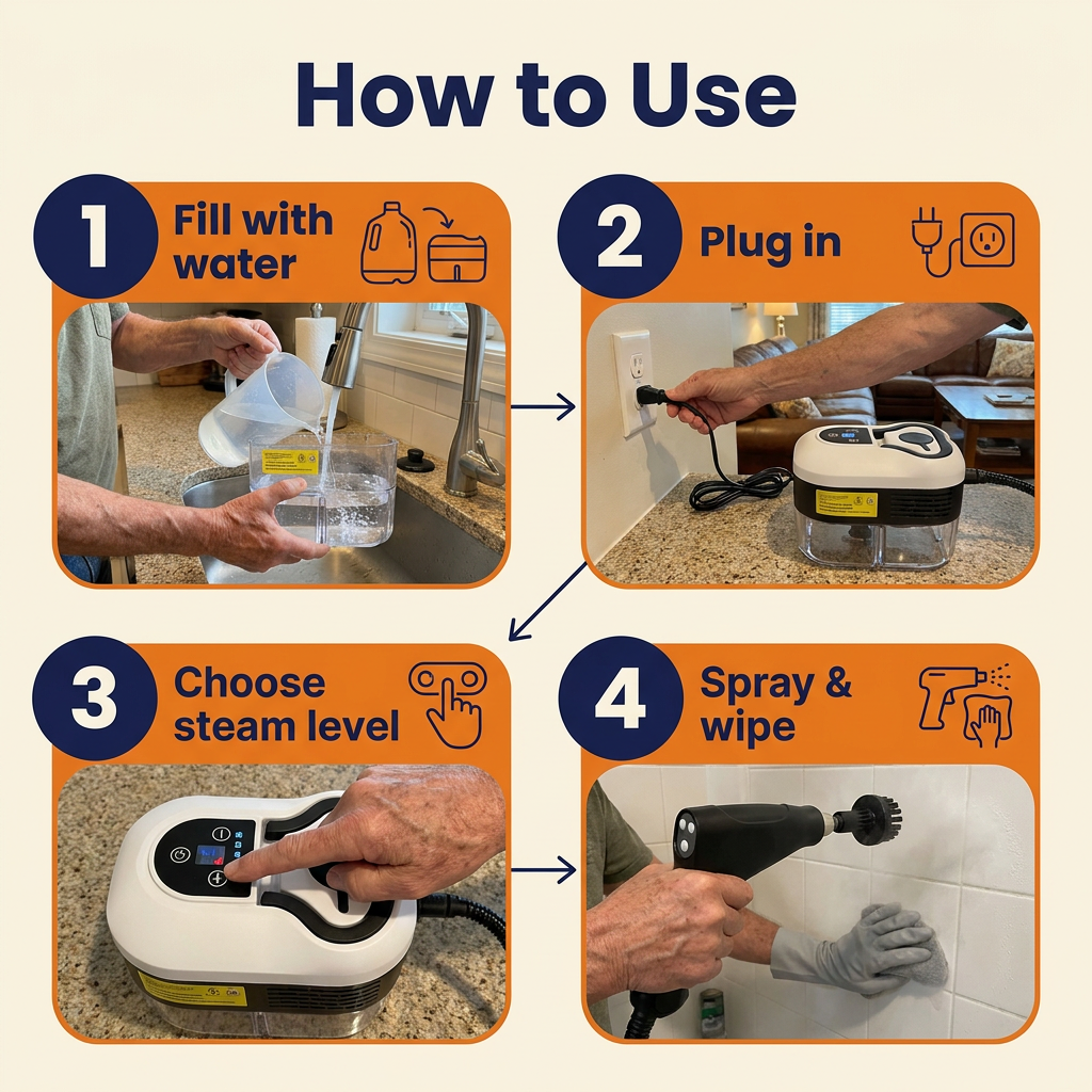 Portable Steam Cleaner with Spray Gun – 6 Steam Levels, 1200 ml Tank