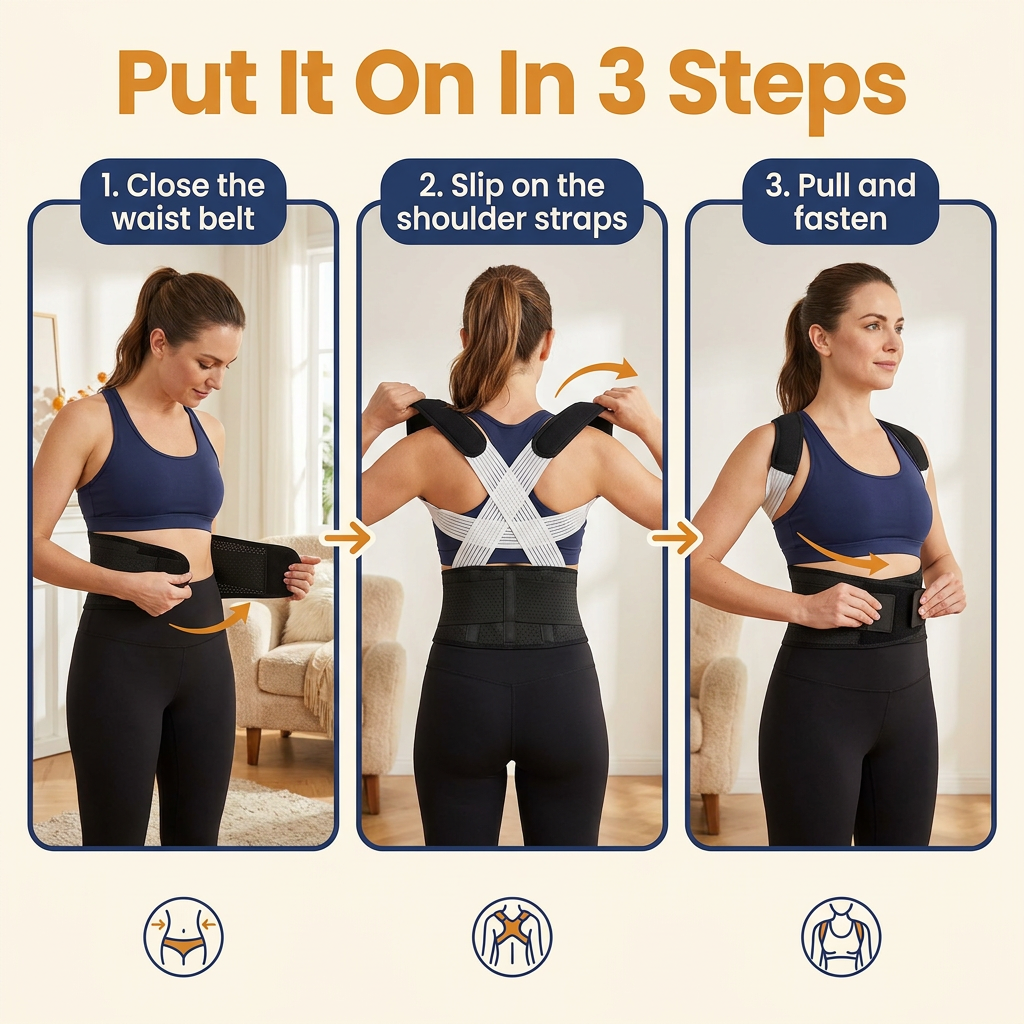 Posture Corrector for Back Pain – Adjustable Back Brace with X-Shaped Elastic Straps & Lumbar Waist Belt, Men & Women