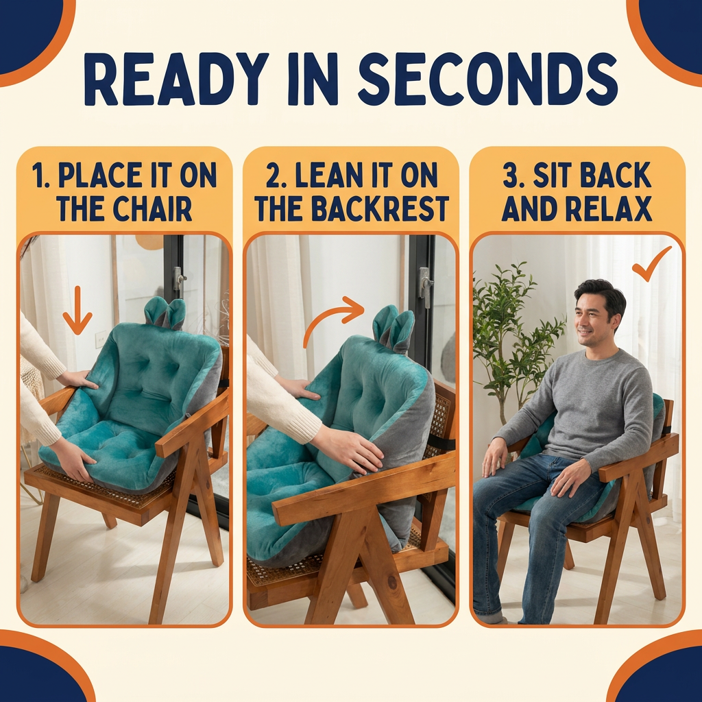 Chair Cushion with Backrest for Tailbone & Back Pain – Plush One-Piece Seat & Back Support Pad with Side Wings, 7 Colors