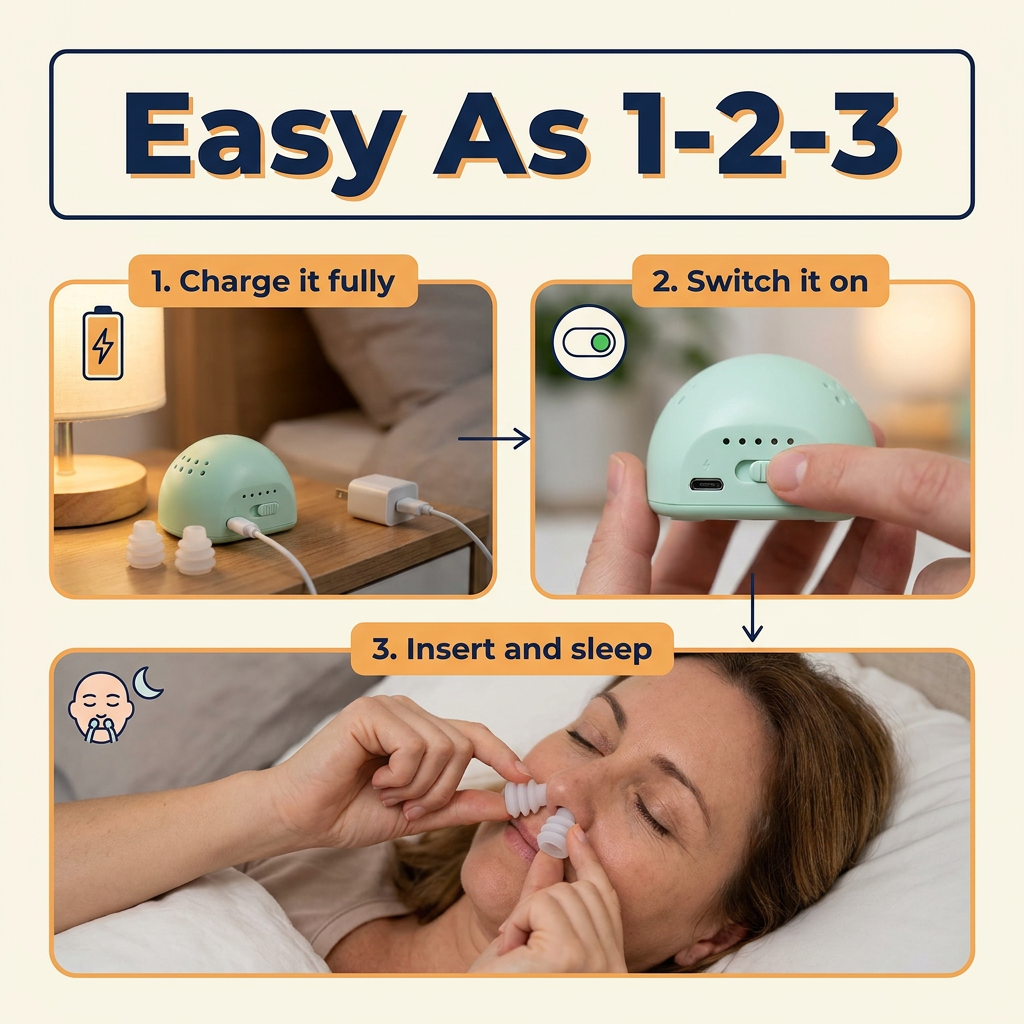 Micro CPAP Anti-Snoring Device – Mask-Free Electric Nose Device for Sleep Apnea & Travel, Rechargeable with Twin Fans
