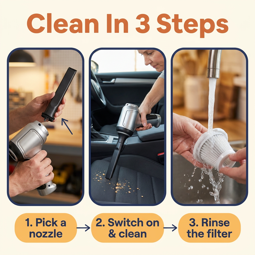 Cordless Car Vacuum Cleaner – 95000Pa Handheld Vacuum & Air Blower with Brushless Motor, 4000mAh USB Rechargeable