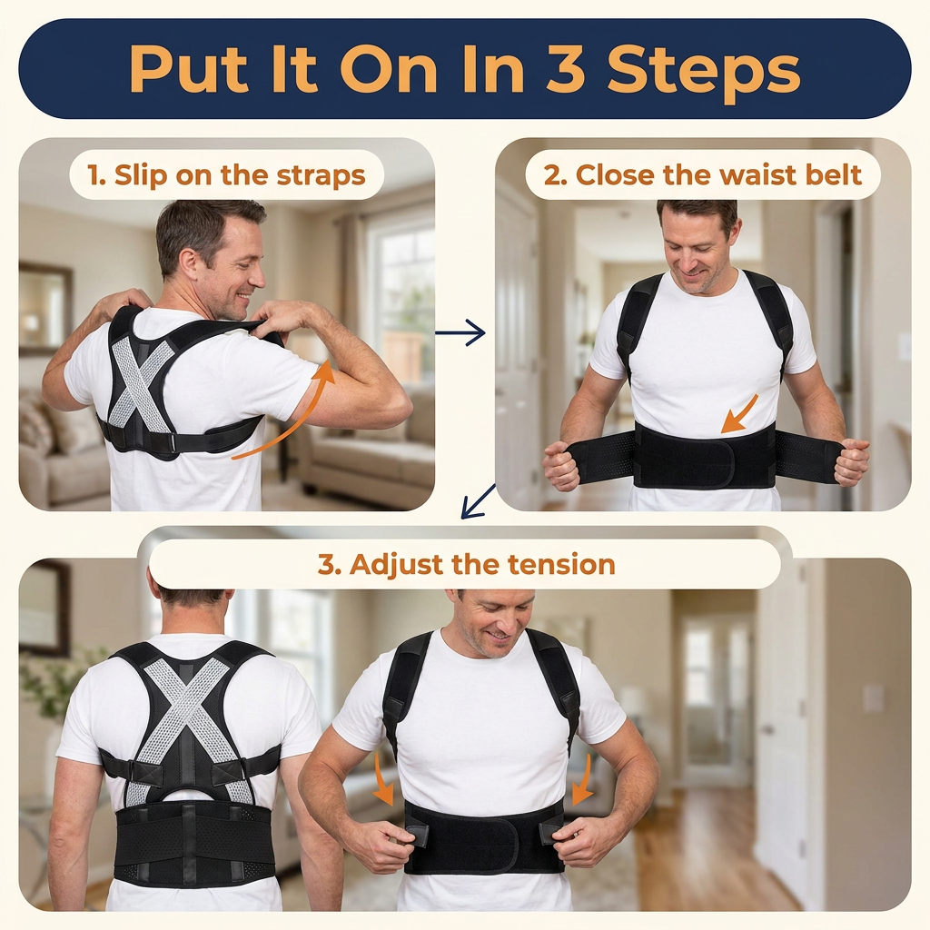 Full Back Posture Corrector Vest – Upper & Lower Back Brace with Spine Support Plate & Wide Shoulder Straps, Unisex S–2XL