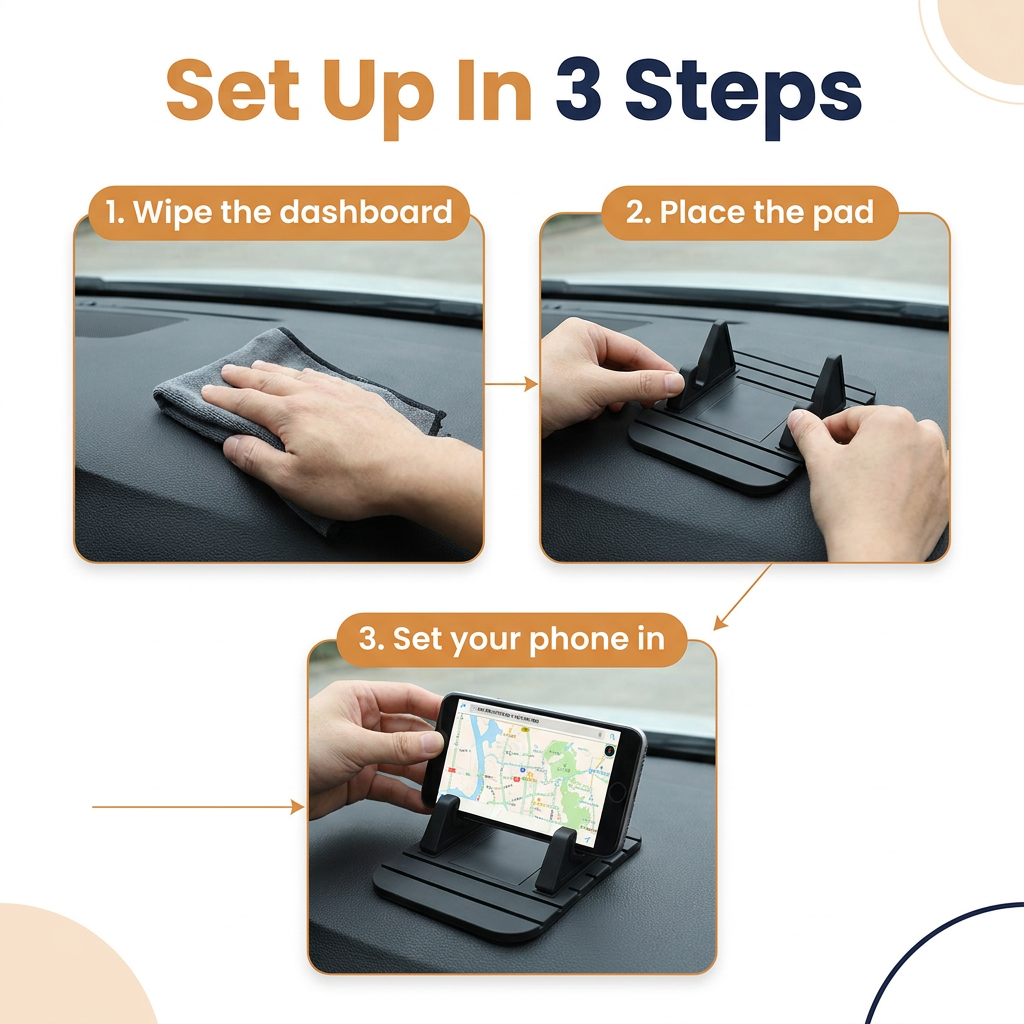 Non-Slip Silicone Car Phone Holder – Dashboard Phone Mount Pad, No Adhesive, Doubles as Desk Stand
