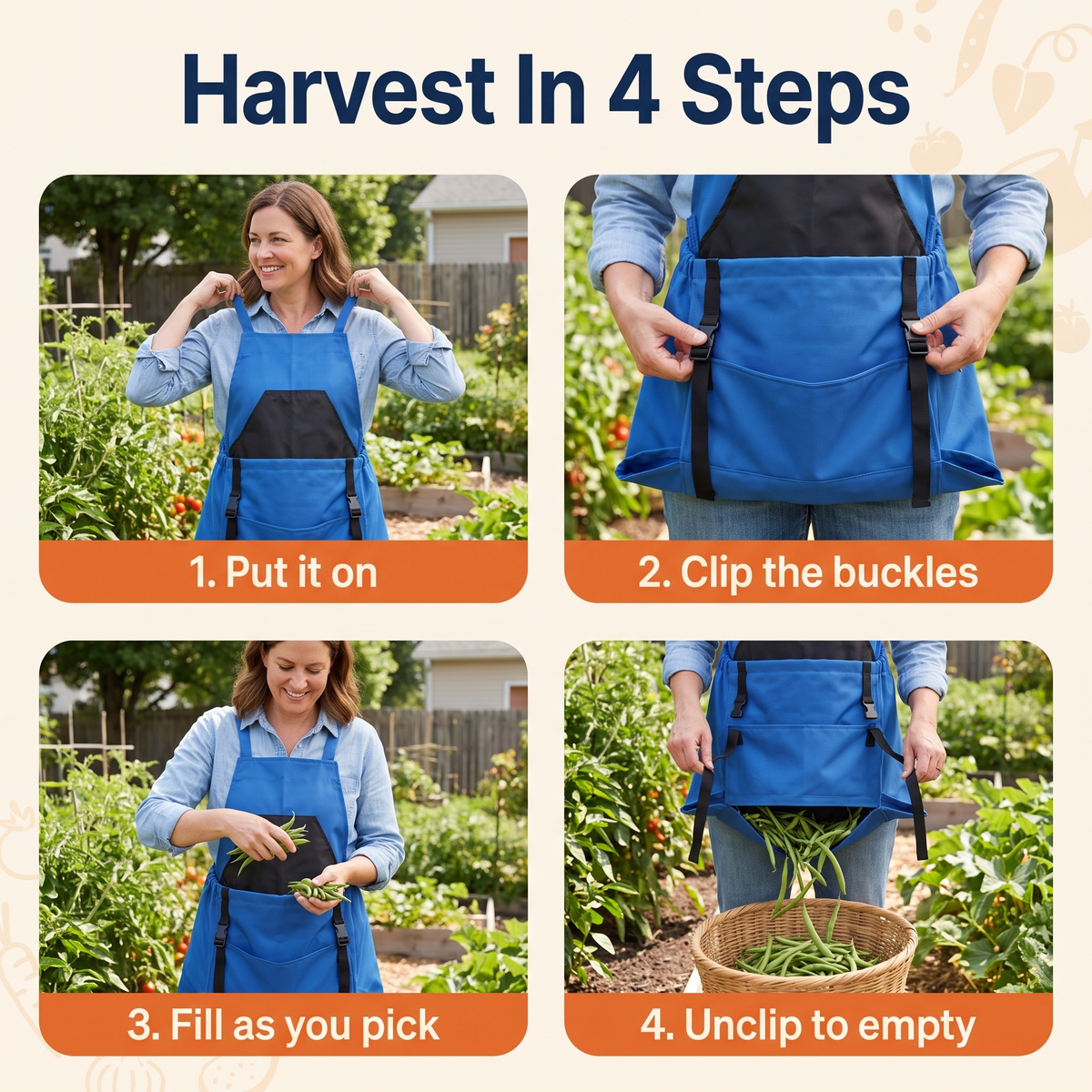 Durable Harvesting Apron With Drop-Release Pouch