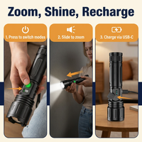 Rechargeable LED Tactical Flashlight – Zoomable High-Power Torch, 3280 ft Beam, 5 Modes, USB-C Power Bank, IPX5 Waterproof