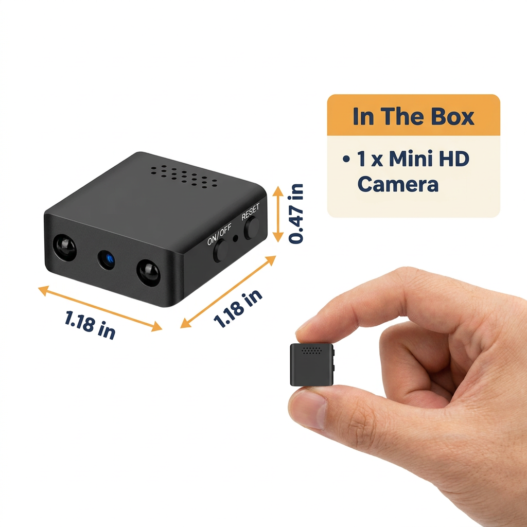 Mini Home Security Camera – HD Video with Audio, Night Vision, Motion Detection & Loop Recording