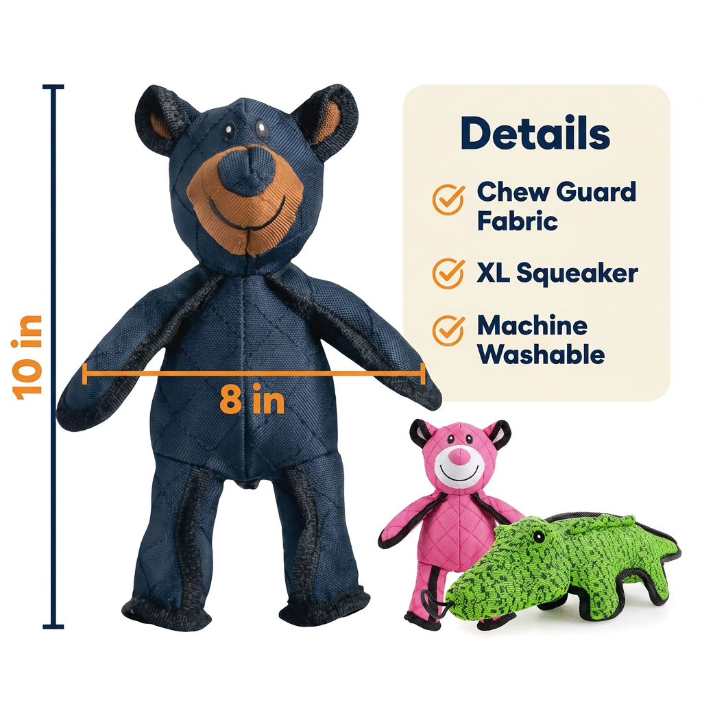 Durable Dog Chew Toy for Heavy Chewers – Tough Bear & Crocodile Toys with Tear-Resistant Stitching, Machine Washable