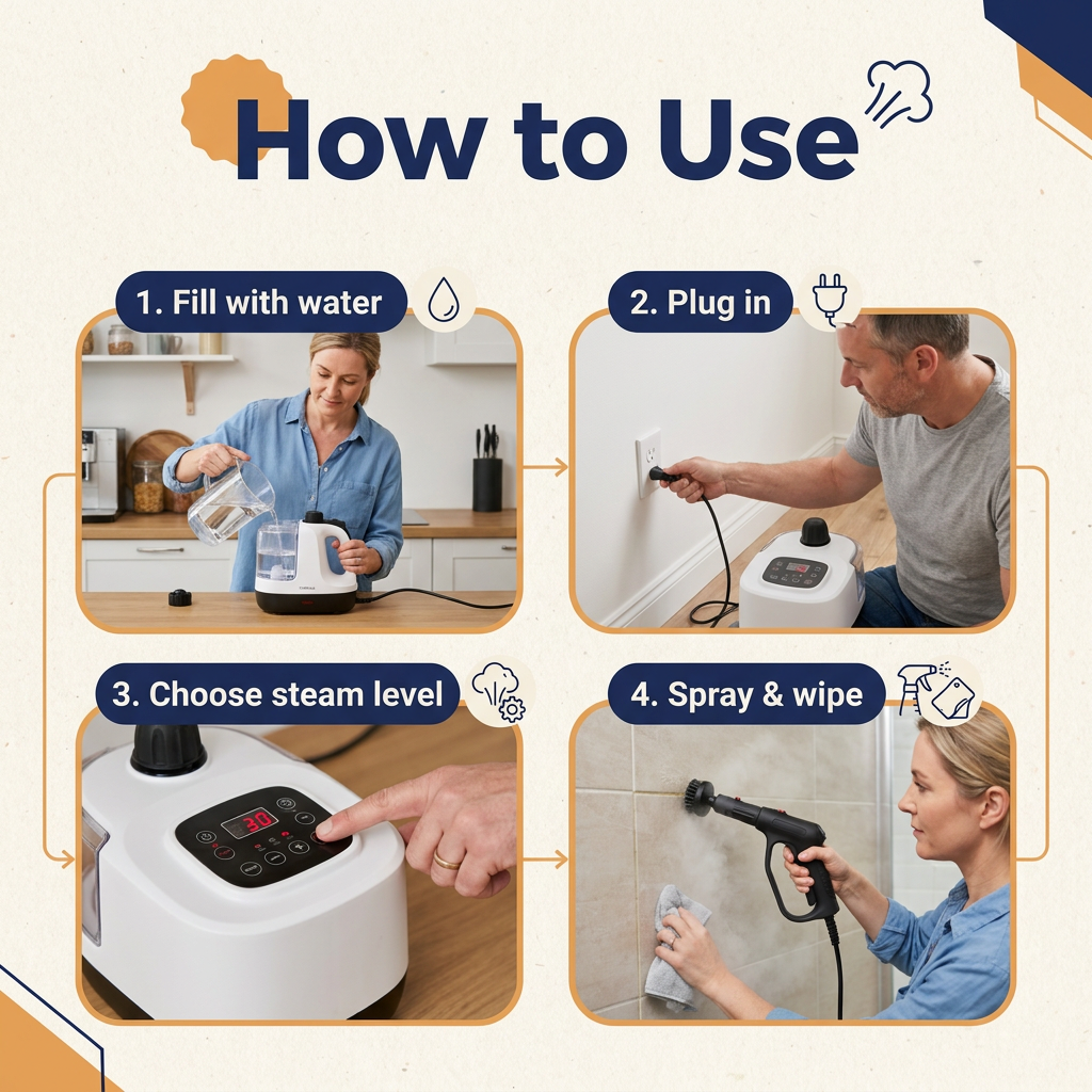 Portable Steam Cleaner with Spray Gun – 6 Steam Levels, 1200 ml Tank (CLAUDE VERSION 3)