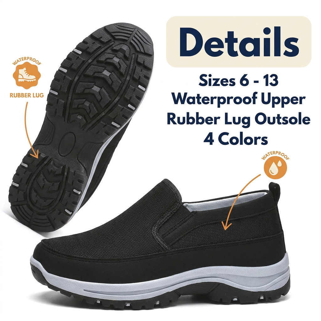 Men's Waterproof Slip-On Shoes – Orthopedic Comfort Walking Shoes with Elastic Sides & Lug Sole