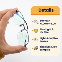 Progressive Multifocal Reading Glasses – Near, Middle & Far Vision, Light-Adaptive Blue Light Blocking Lenses
