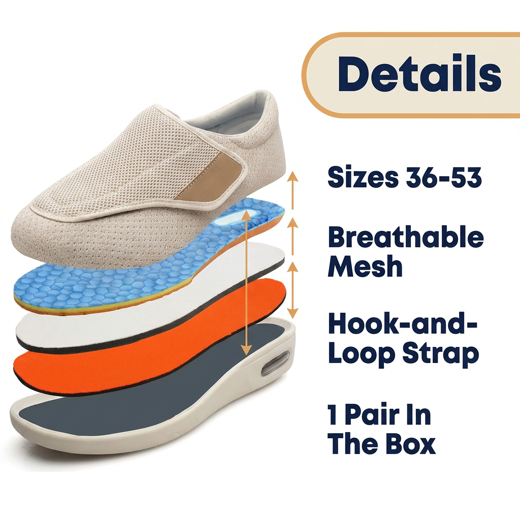 Extra Wide Diabetic Shoes for Swollen Feet – Adjustable Hook-and-Loop Walking Shoes with Memory Foam Insole
