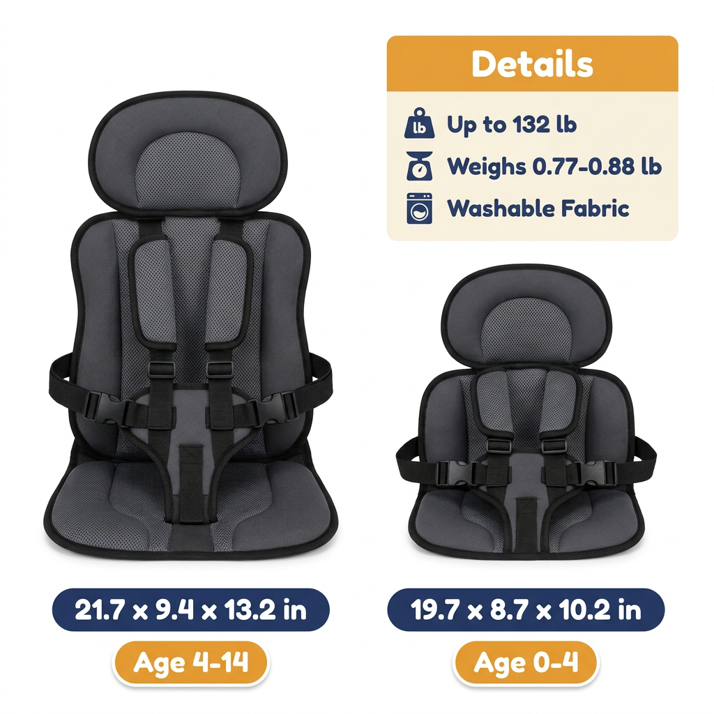 Portable Child Travel Seat – Foldable Kids Seat Cushion with 5-Point Harness, Small & Large Sizes