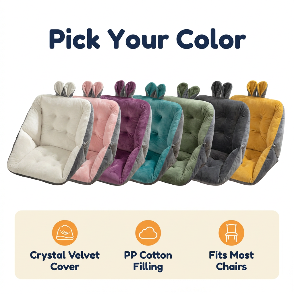 Chair Cushion with Backrest for Tailbone & Back Pain – Plush One-Piece Seat & Back Support Pad with Side Wings, 7 Colors