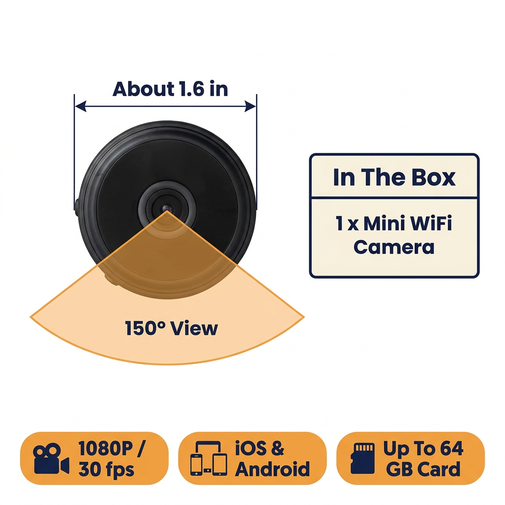 Mini WiFi Home Camera – 1080P Magnetic Pet & Baby Monitor Cam with Night Vision, Live Audio & Motion Alerts
