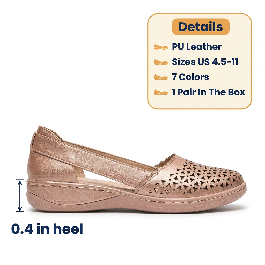 Women's Wide Toe Box Flats for Bunions – Breathable Perforated Slip-On Loafers with Non-Slip Sole