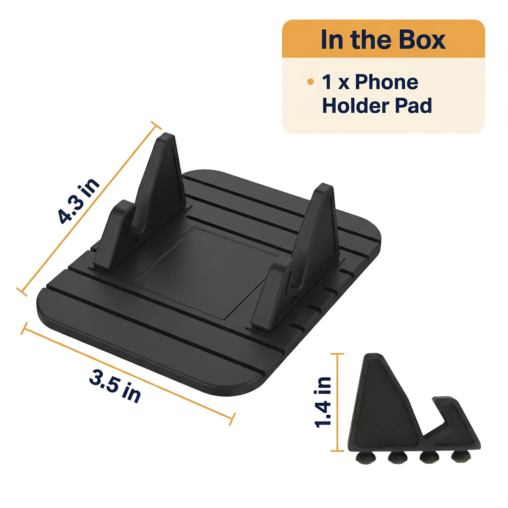 Non-Slip Silicone Car Phone Holder – Dashboard Phone Mount Pad, No Adhesive, Doubles as Desk Stand