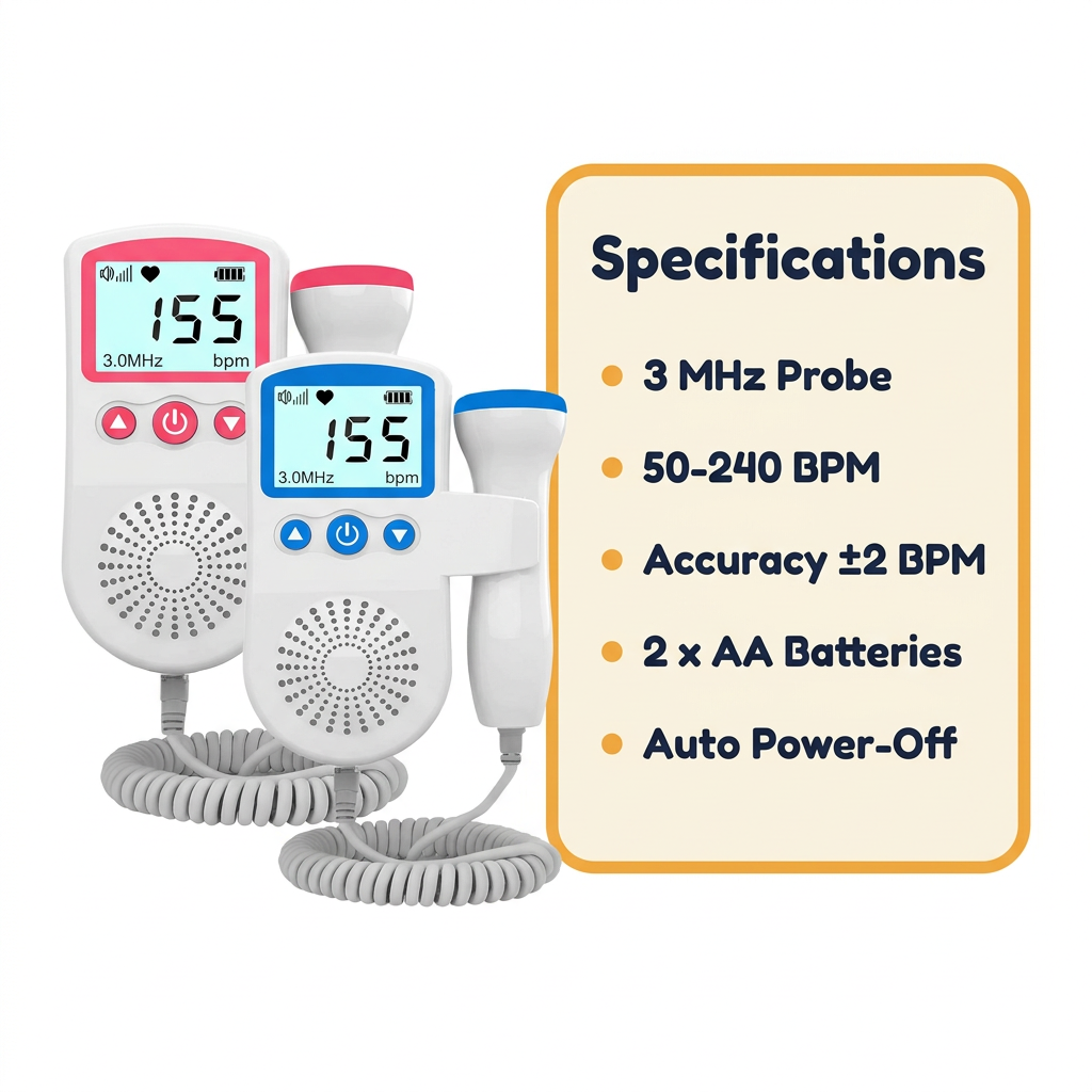 Fetal Doppler Heart Rate Monitor – Home Baby Heartbeat Listener with 3 MHz Probe, Speaker & Backlit LCD