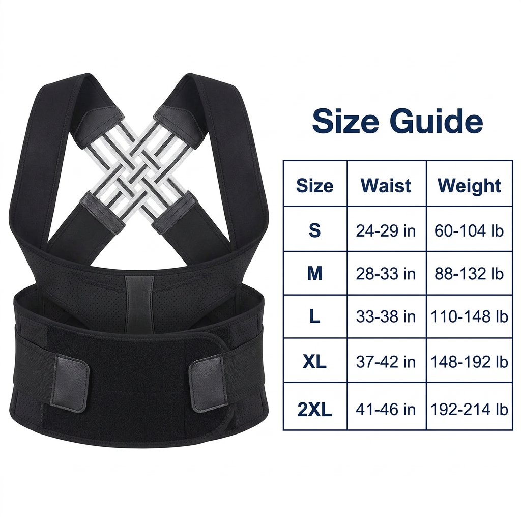 Full Back Posture Corrector Vest – Upper & Lower Back Brace with Spine Support Plate & Wide Shoulder Straps, Unisex S–2XL