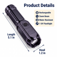 Rechargeable Ultraviolet UV Flashlight, Zoomable