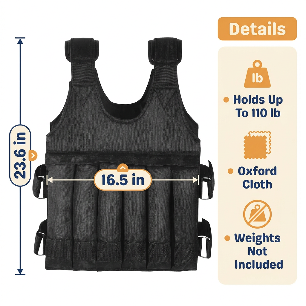 Adjustable Weighted Vest – Holds Up to 110 lb, Oxford Cloth Workout Vest for Strength Training (Weights Not Included)