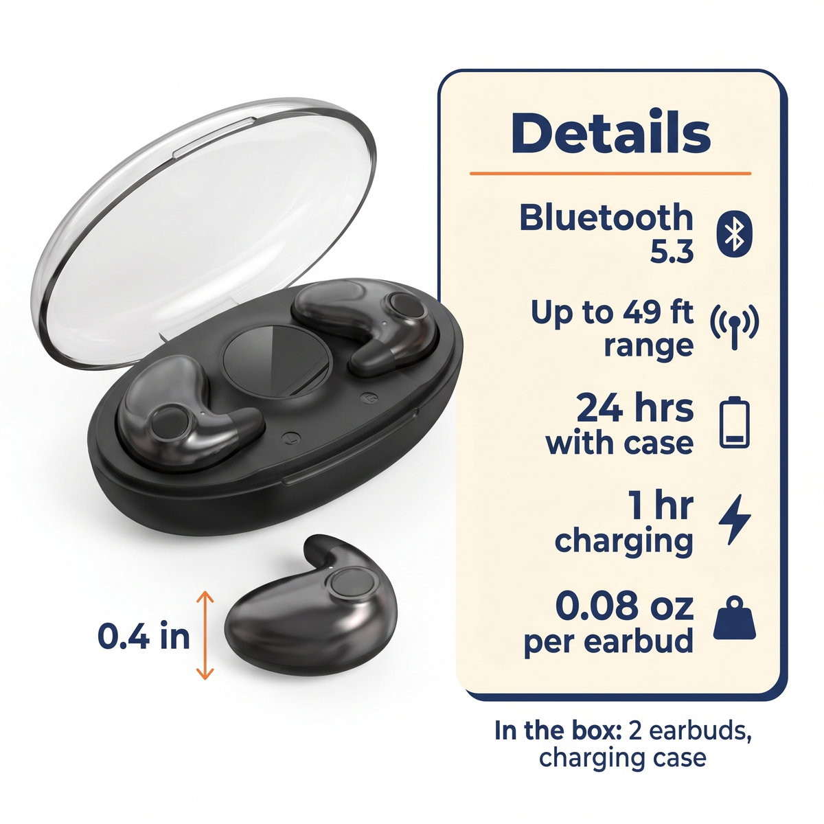 Wireless Sleep Earbuds – Bluetooth 5.3 Mini In-Ear Headphones, IPX5 Water Resistant, Noise Reduction & Charging Case