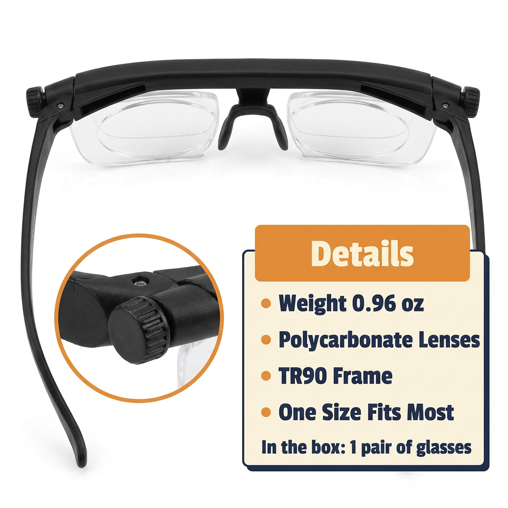 Adjustable Focus Glasses – Dial-Adjust Reading & Distance Eyeglasses, No Prescription Needed, Lightweight