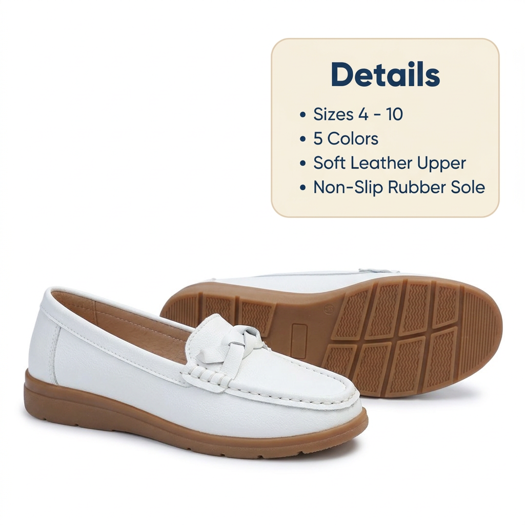 Women's Orthopedic Leather Loafers – Slip-On Moccasin Walking Flats with Arch Support & Wide Toe Box