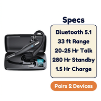 Bluetooth 5.1 Trucker Headset with Boom Mic – Dual-Mic Noise Cancelling Wireless Earpiece, 20+ Hour Talk Time, Charging Case