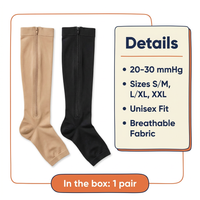 Zipper Compression Socks 20-30 mmHg – Open Toe Knee-High Support Stockings for Swelling & Tired Legs, Unisex
