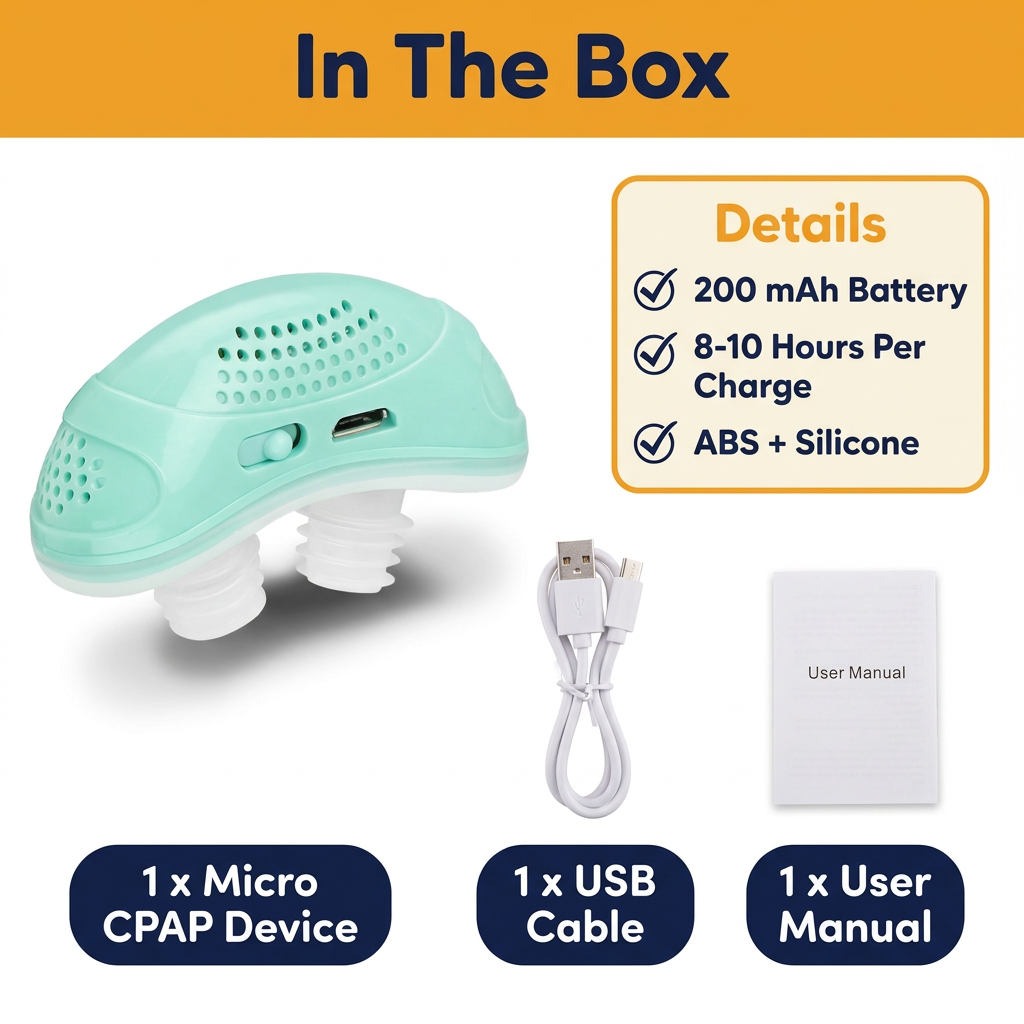 Micro CPAP Anti-Snoring Device – Mask-Free Electric Nose Device for Sleep Apnea & Travel, Rechargeable with Twin Fans